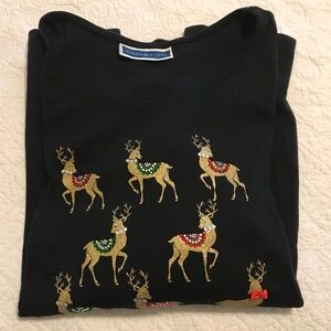 Karen Scott black 3/4 sleeve holiday shirt decorated with reindeer (2X)
